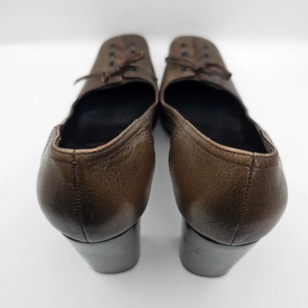 Miu Miu Vintage 90s Brown Leather Lace Up Corset Square Toe Pump Heels 40 9